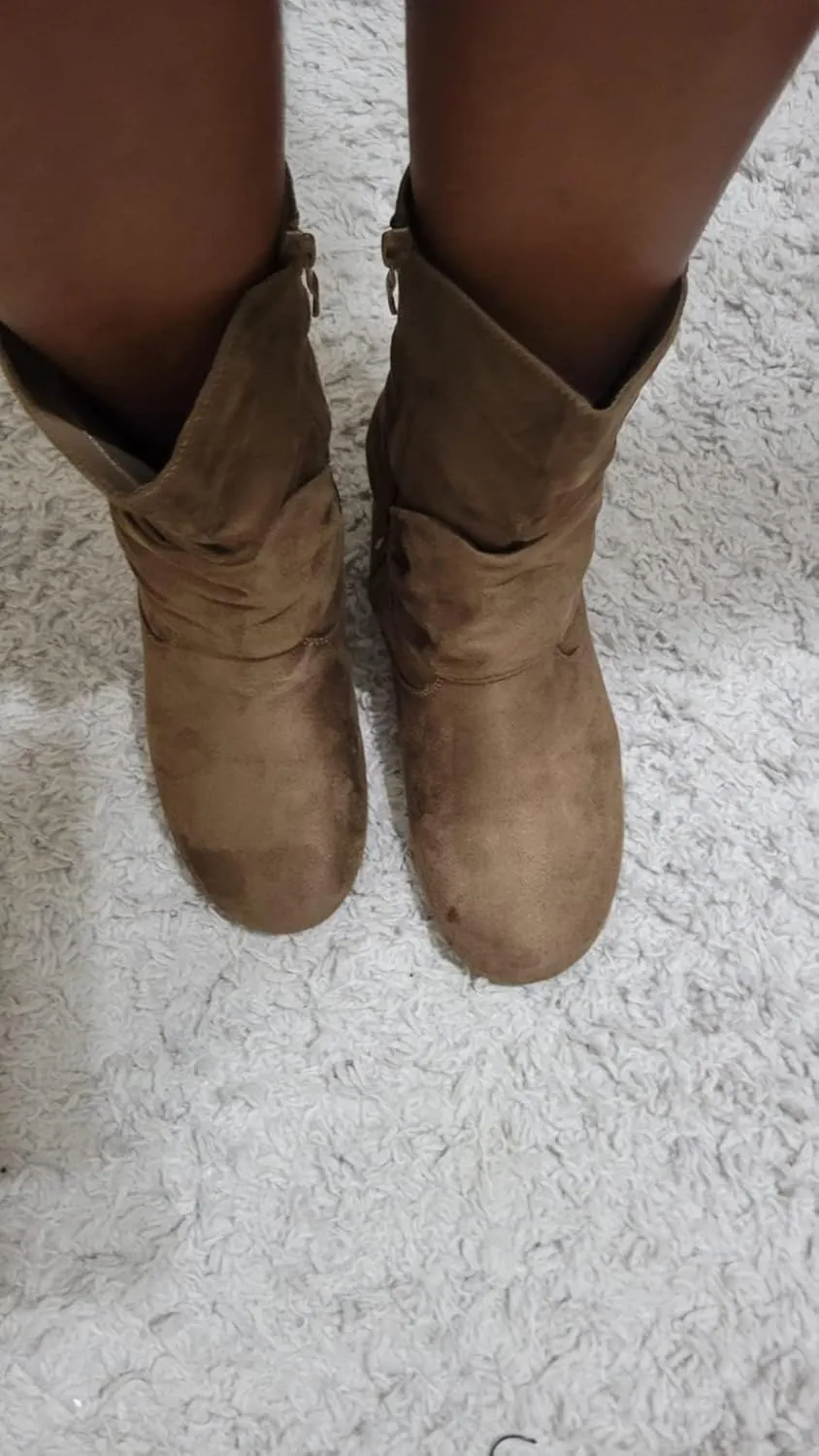 Forever Link Women's Fashion Mid Calf Flat Heel Side Zipper Slouch Boots Booties