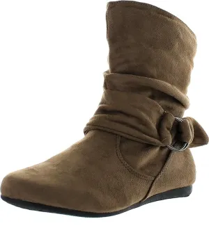 Forever Link Women's Fashion Mid Calf Flat Heel Side Zipper Slouch Boots Booties