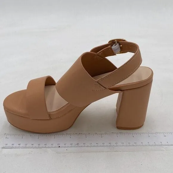 FOWT Light Brown Open Toe Platfrom Sandals Chunky Heel Slingbacks Buckle Shoes