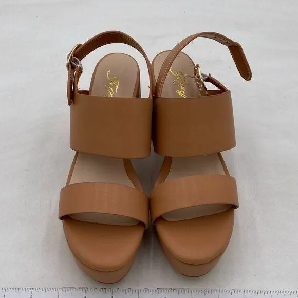 FOWT Light Brown Open Toe Platfrom Sandals Chunky Heel Slingbacks Buckle Shoes