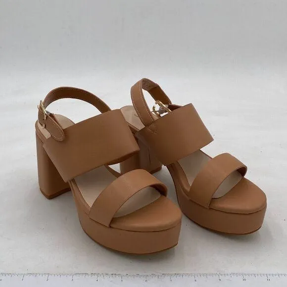 FOWT Light Brown Open Toe Platfrom Sandals Chunky Heel Slingbacks Buckle Shoes