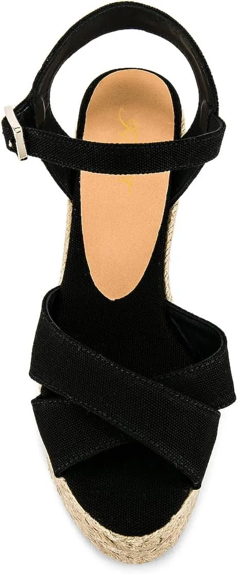 FOWT Women Classic Suede Platform Espadrille Sandals Open Toe Wedge High Heels Ankle Strap Buckle Summer Party Casual Shoes Size 4-16 US