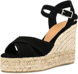 FOWT Women Classic Suede Platform Espadrille Sandals Open Toe Wedge High Heels Ankle Strap Buckle Summer Party Casual Shoes Size 4-16 US