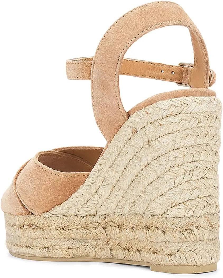 FOWT Women Classic Suede Platform Espadrille Sandals Open Toe Wedge High Heels Ankle Strap Buckle Summer Party Casual Shoes Size 4-16 US