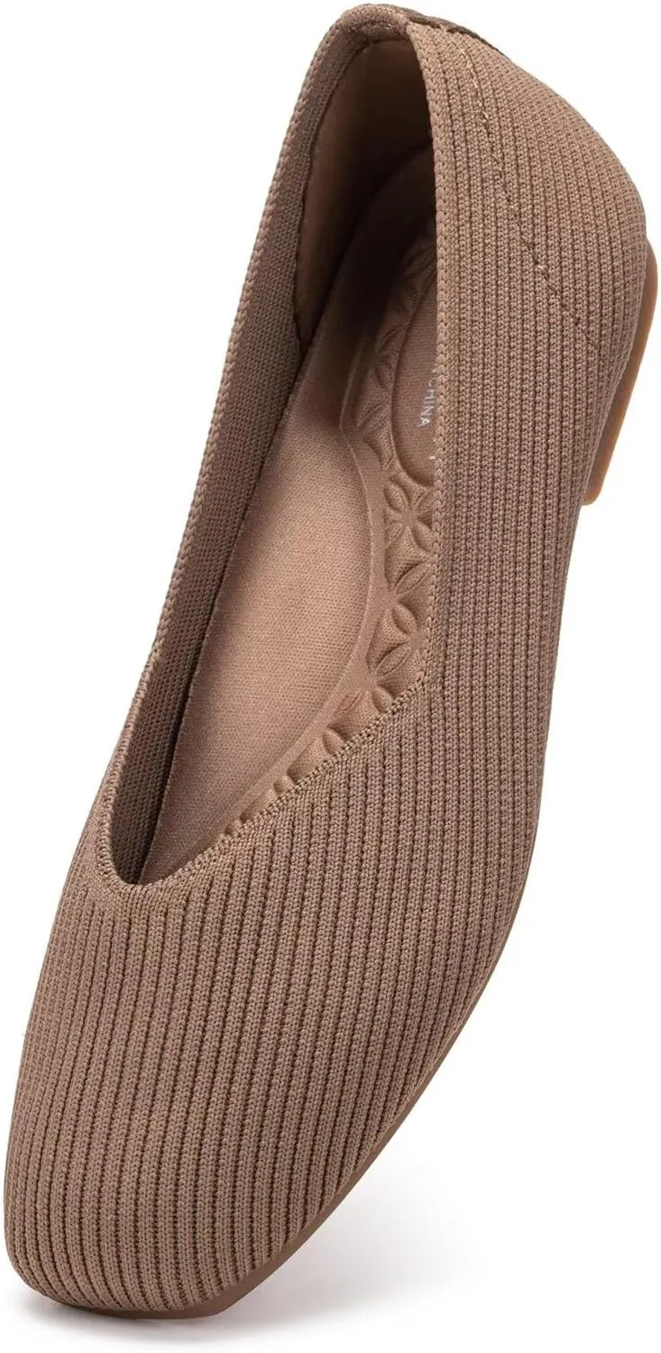 Frank Mully Womens Wide Flat Shoes Square Toe Shoes Knitted Work Flats Comfortable Women Shoes Comfortable Women Shoes
