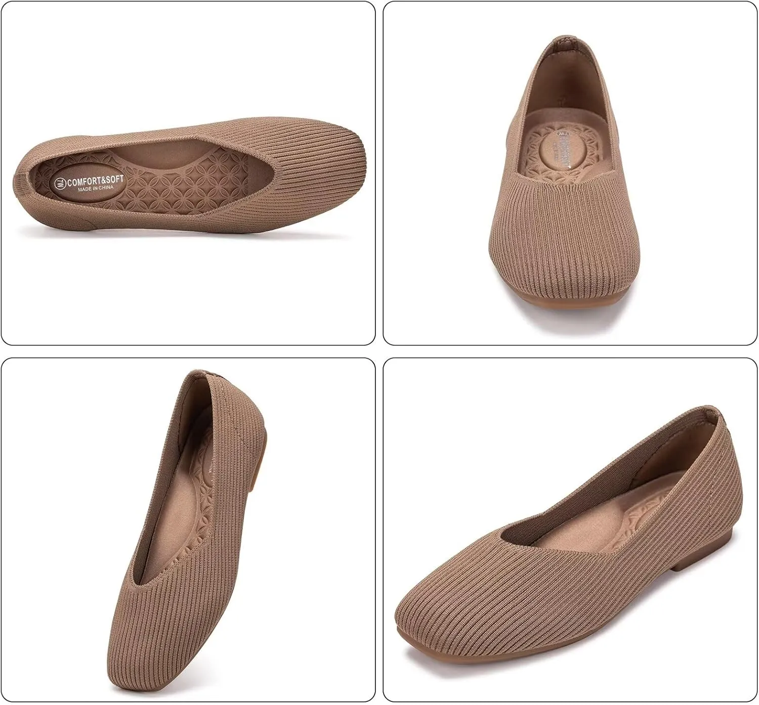 Frank Mully Womens Wide Flat Shoes Square Toe Shoes Knitted Work Flats Comfortable Women Shoes Comfortable Women Shoes