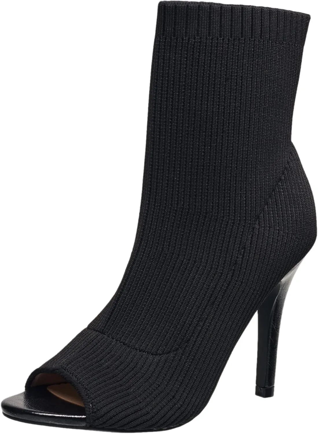 French Connection Women's Meghan Peep Toe Booties Comfortable Work Fall Winter Pull On Fashion Shoes Heeled Boots for Women with Soft Knit Upper