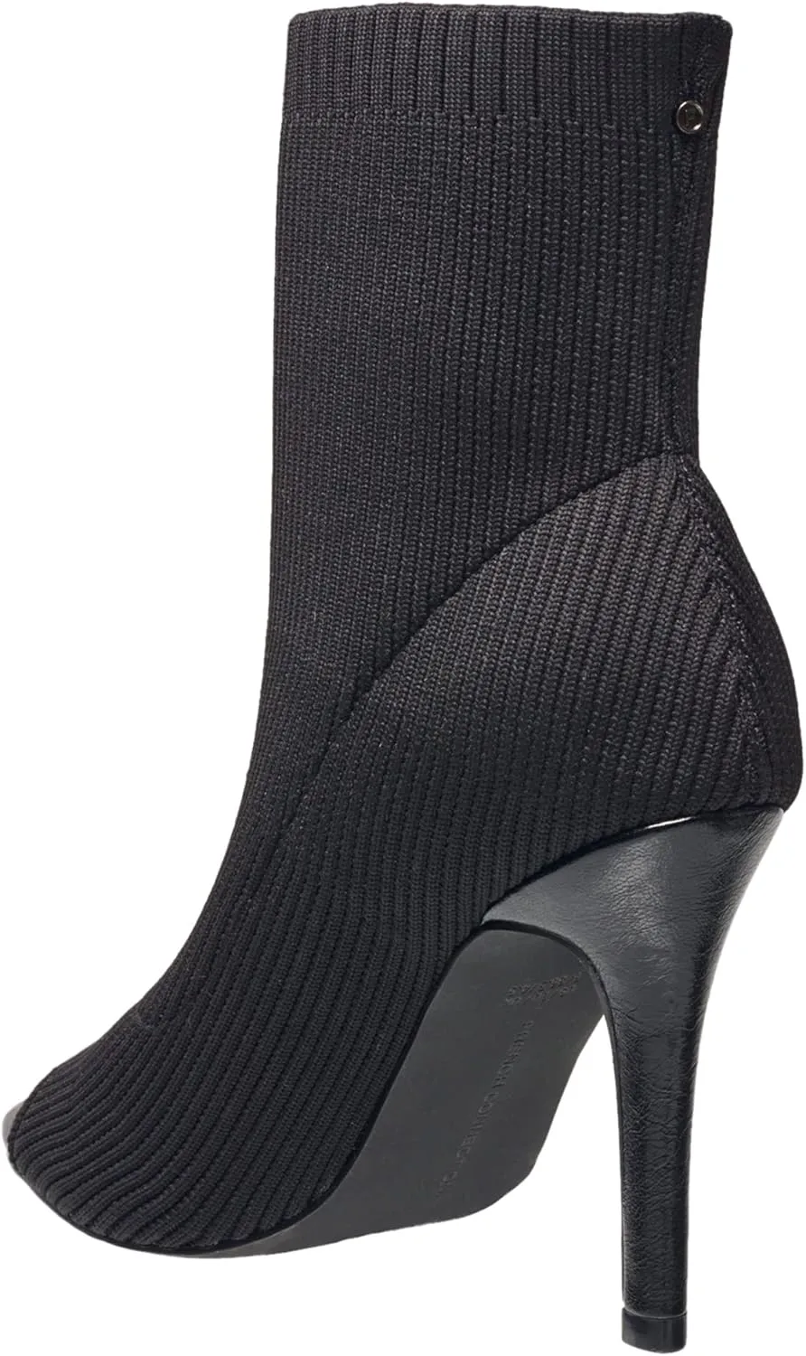 French Connection Women's Meghan Peep Toe Booties Comfortable Work Fall Winter Pull On Fashion Shoes Heeled Boots for Women with Soft Knit Upper