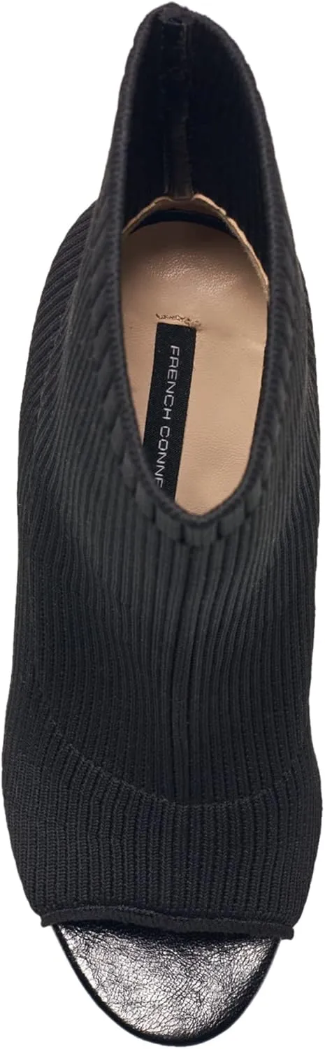 French Connection Women's Meghan Peep Toe Booties Comfortable Work Fall Winter Pull On Fashion Shoes Heeled Boots for Women with Soft Knit Upper