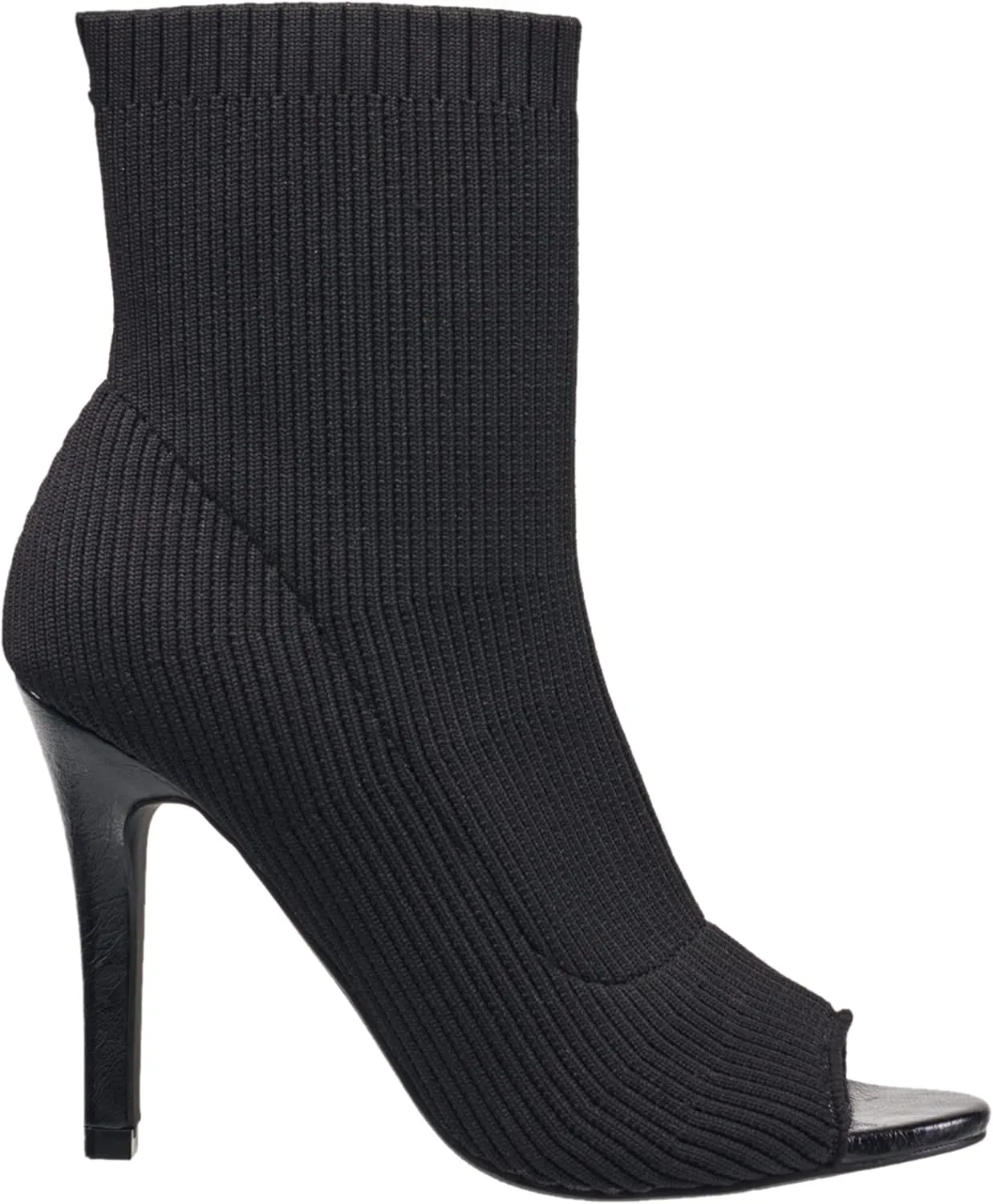French Connection Women's Meghan Peep Toe Booties Comfortable Work Fall Winter Pull On Fashion Shoes Heeled Boots for Women with Soft Knit Upper