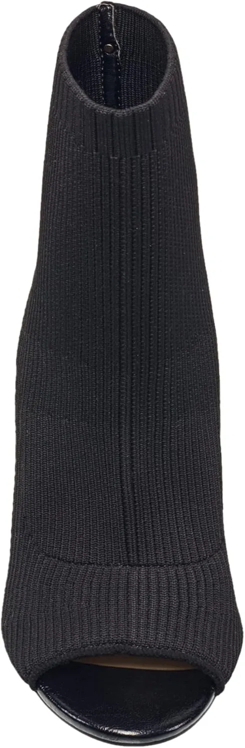 French Connection Women's Meghan Peep Toe Booties Comfortable Work Fall Winter Pull On Fashion Shoes Heeled Boots for Women with Soft Knit Upper