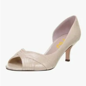 FSJ Light Gold Kitten Heels Peep Toe Slip on Pumps D'Orsay Sandals Evening Shoes