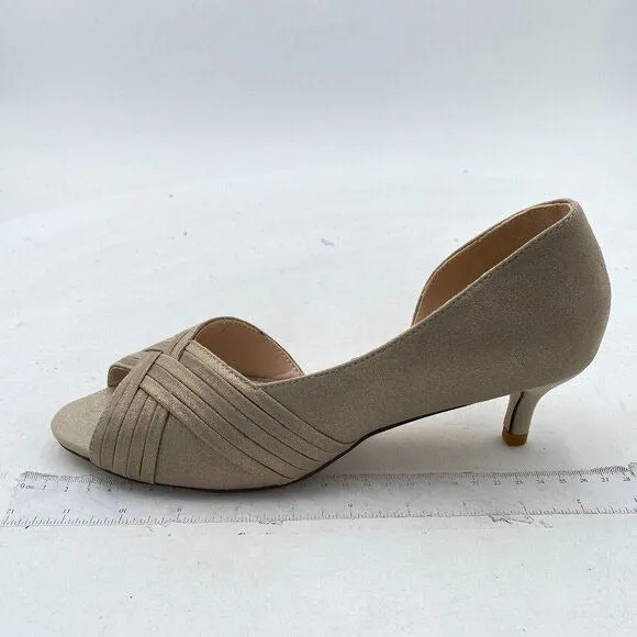 FSJ Light Gold Kitten Heels Peep Toe Slip on Pumps D'Orsay Sandals Evening Shoes