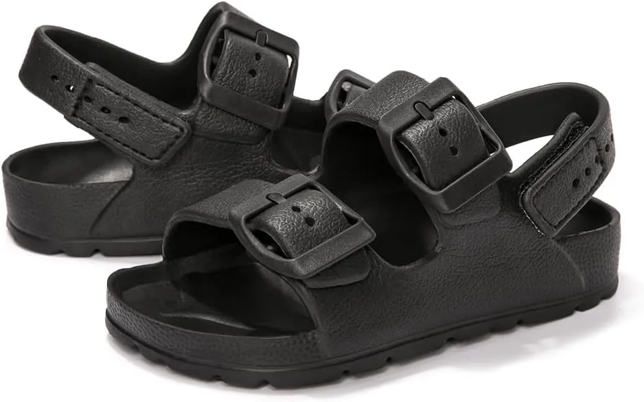 FUNKYMONKEY Unisex-Child Slides Double Buckle Adjustable EVA Flat Sandals for Boys Girls