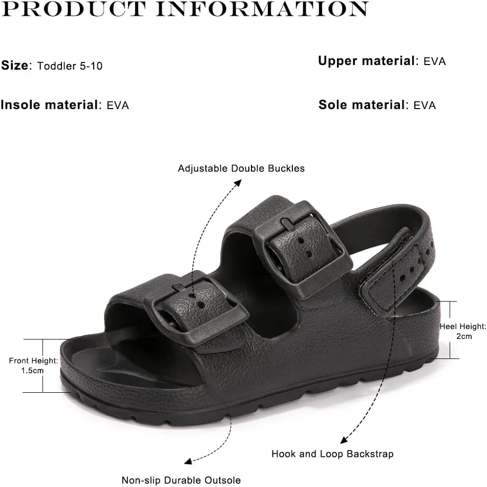 FUNKYMONKEY Unisex-Child Slides Double Buckle Adjustable EVA Flat Sandals for Boys Girls