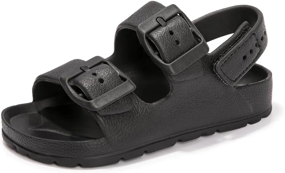 FUNKYMONKEY Unisex-Child Slides Double Buckle Adjustable EVA Flat Sandals for Boys Girls