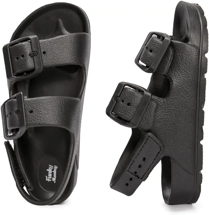 FUNKYMONKEY Unisex-Child Slides Double Buckle Adjustable EVA Flat Sandals for Boys Girls