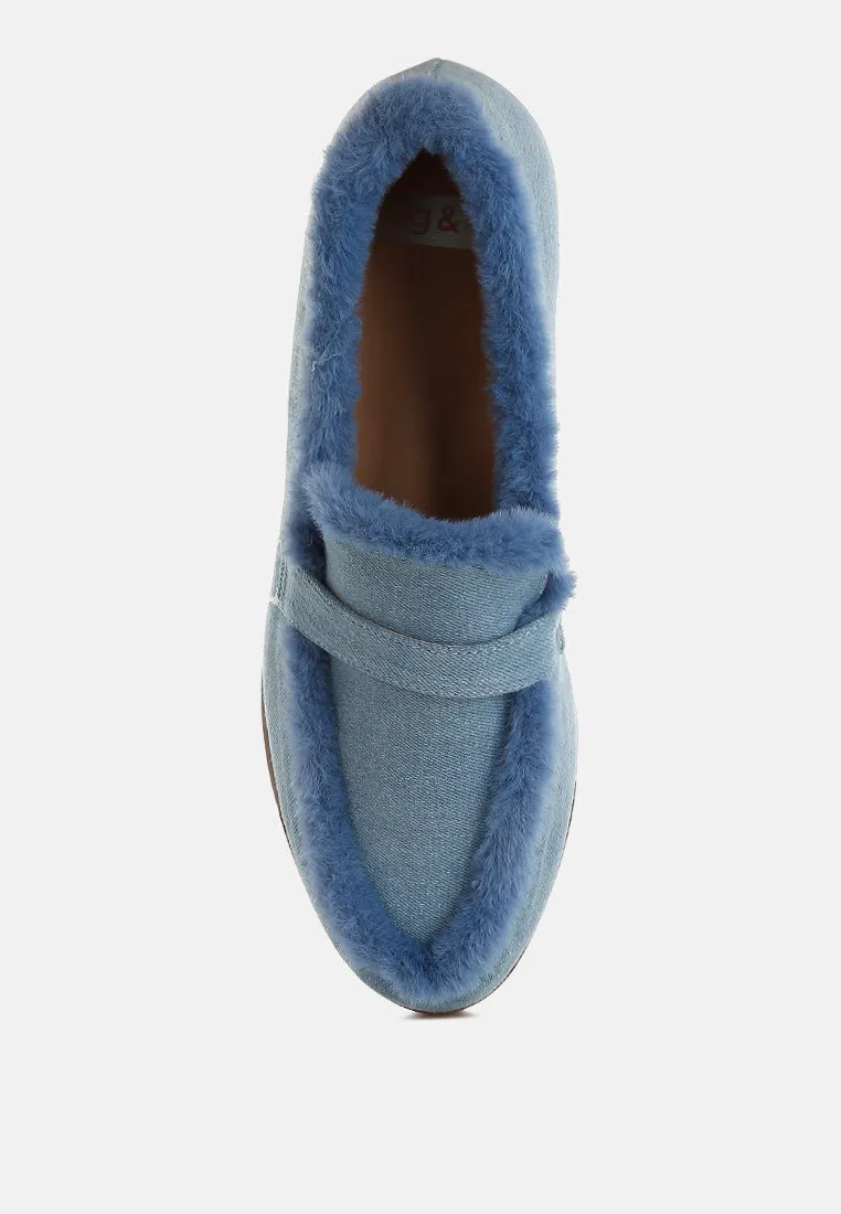 Fur Detail Denim Loafers By RUW