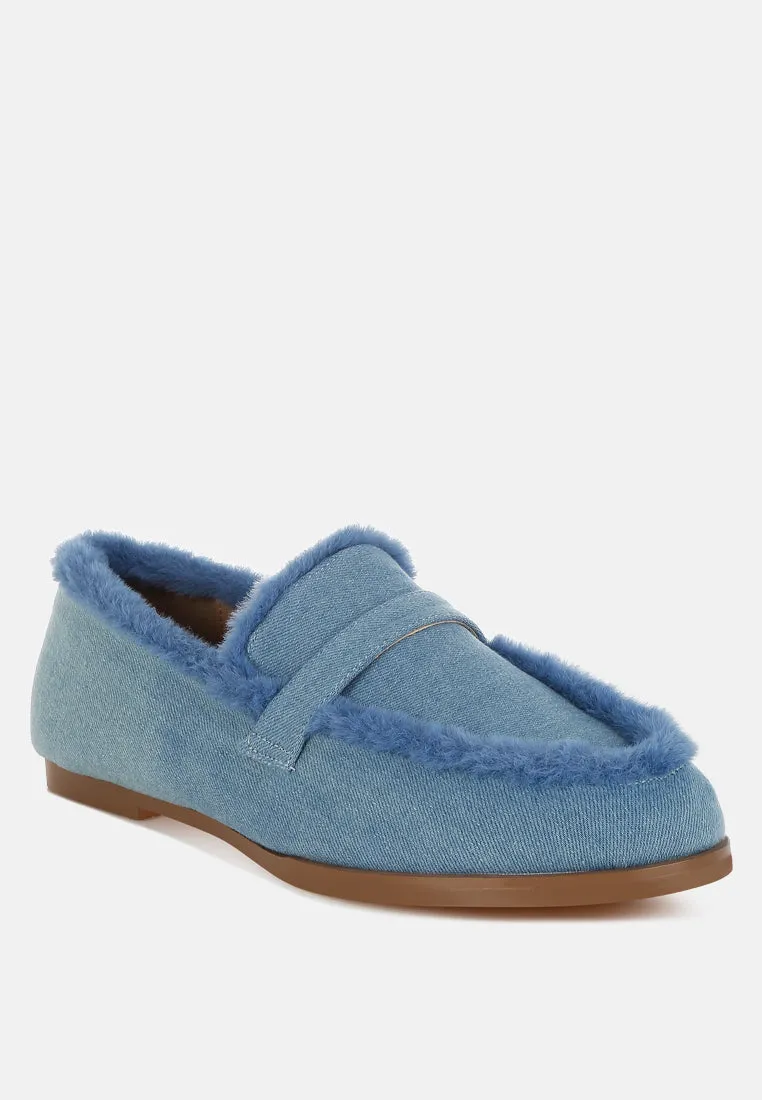 Fur Detail Denim Loafers By RUW
