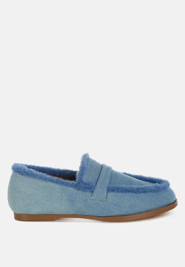 Fur Detail Denim Loafers By RUW