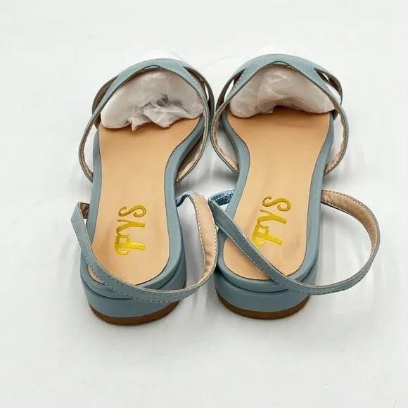 FYS Light Steel Blue Open Toe Flat Sandal Comfortable One Band Strappy Shoes