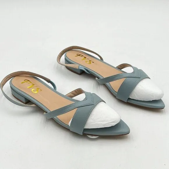 FYS Light Steel Blue Open Toe Flat Sandal Comfortable One Band Strappy Shoes