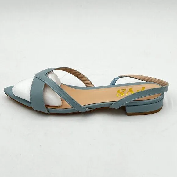 FYS Light Steel Blue Open Toe Flat Sandal Comfortable One Band Strappy Shoes