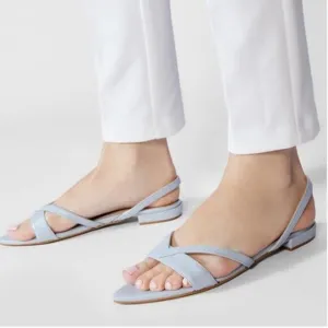 FYS Light Steel Blue Open Toe Flat Sandal Comfortable One Band Strappy Shoes