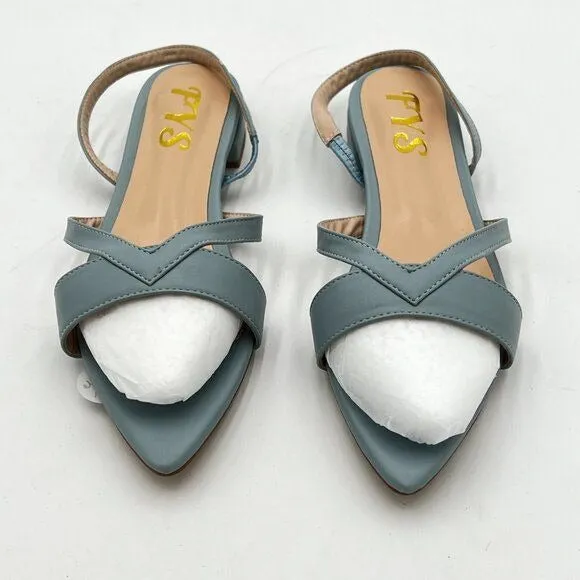 FYS Light Steel Blue Open Toe Flat Sandal Comfortable One Band Strappy Shoes