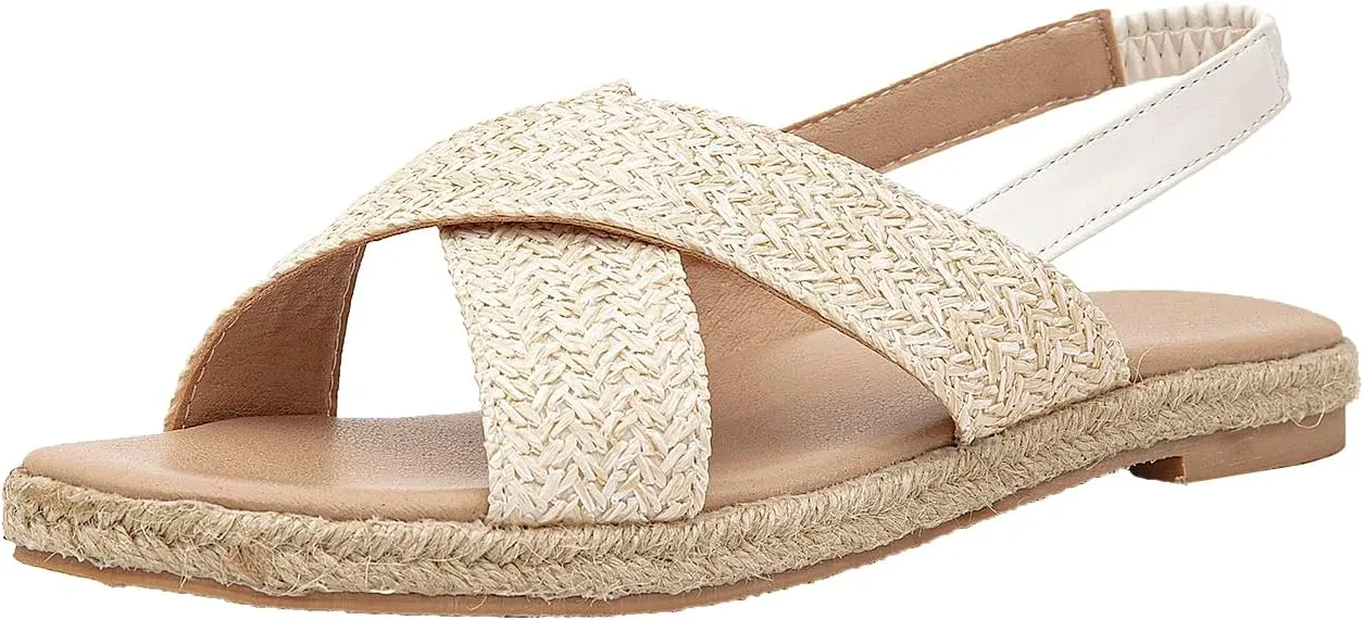 GATUXUS Women's Braided Flats Sandals Slingback Open Toe Platform Espadrille Sandals Beach Outdoor Shoes Summer