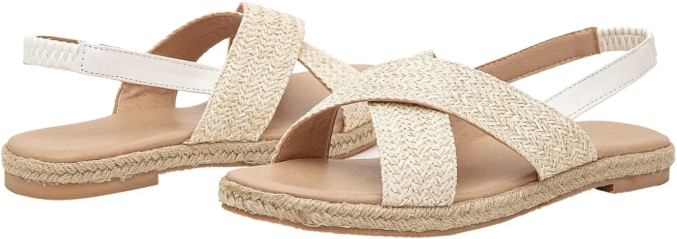 GATUXUS Women's Braided Flats Sandals Slingback Open Toe Platform Espadrille Sandals Beach Outdoor Shoes Summer