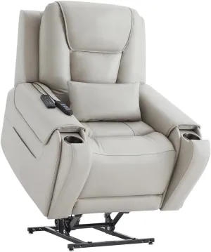 Genuine Leather High Back Power Lift Recliner Chair with Adjustable Massage for Elderly, Comfortable Sofa Seating for Home Theater, Bedroom or Living Room