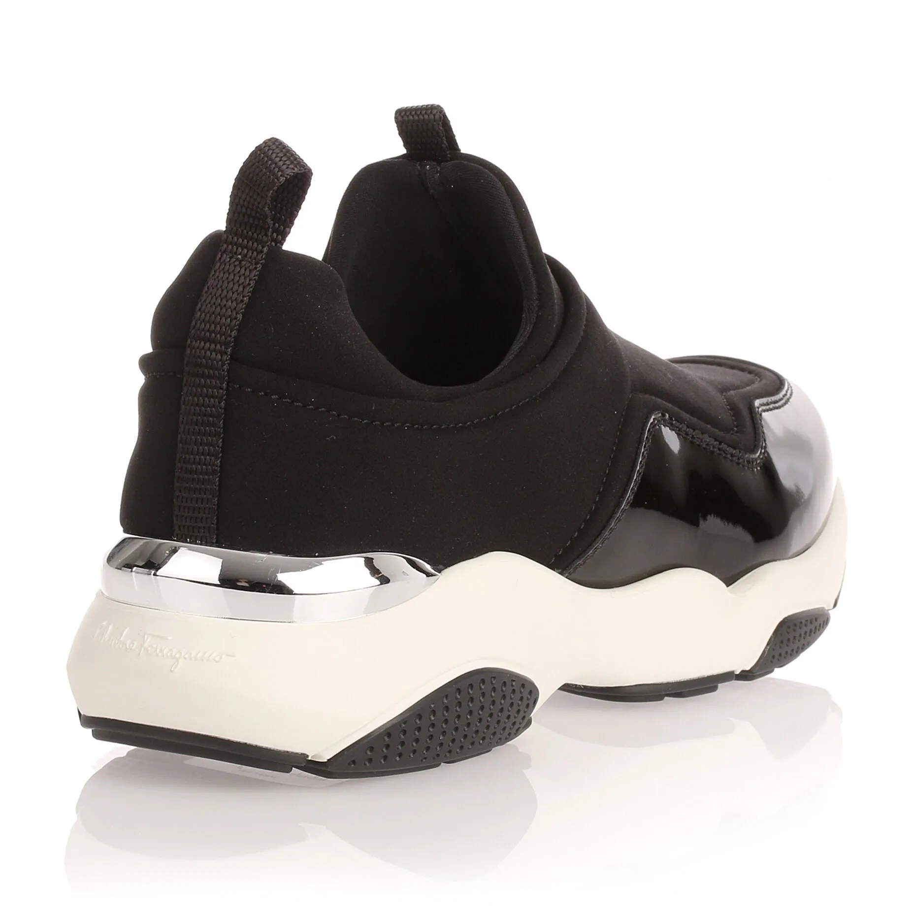 Giolly black fabric and patent leather sneaker