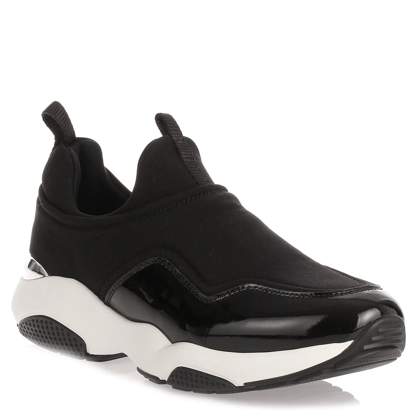 Giolly black fabric and patent leather sneaker