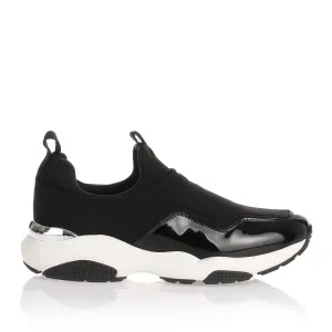 Giolly black fabric and patent leather sneaker