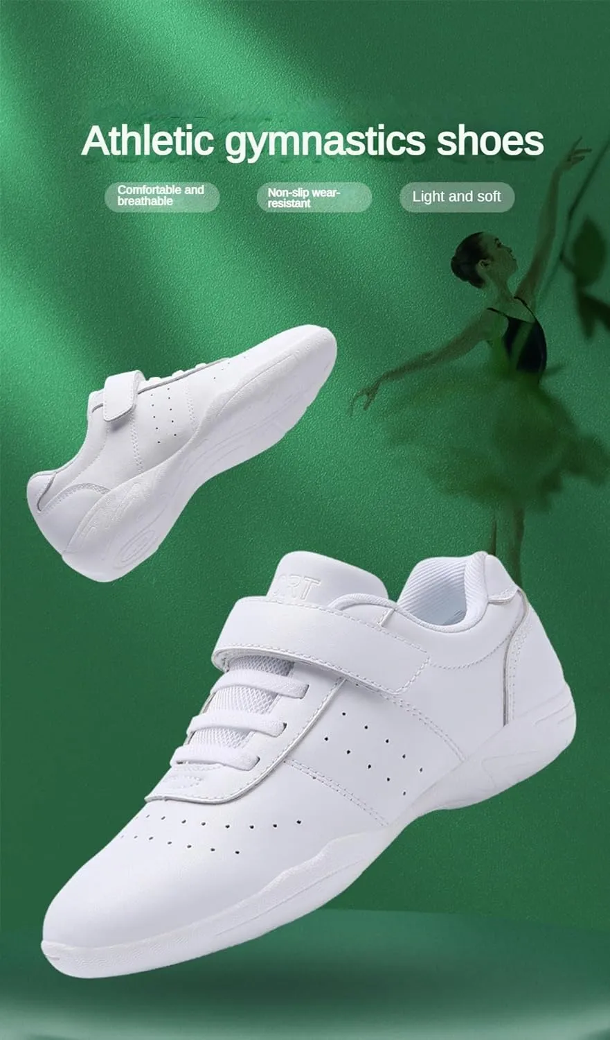 Girl & Youth White Soft Aerobics Shoes Cheerleading Sport Dance Shoes Training Cheer Shoes