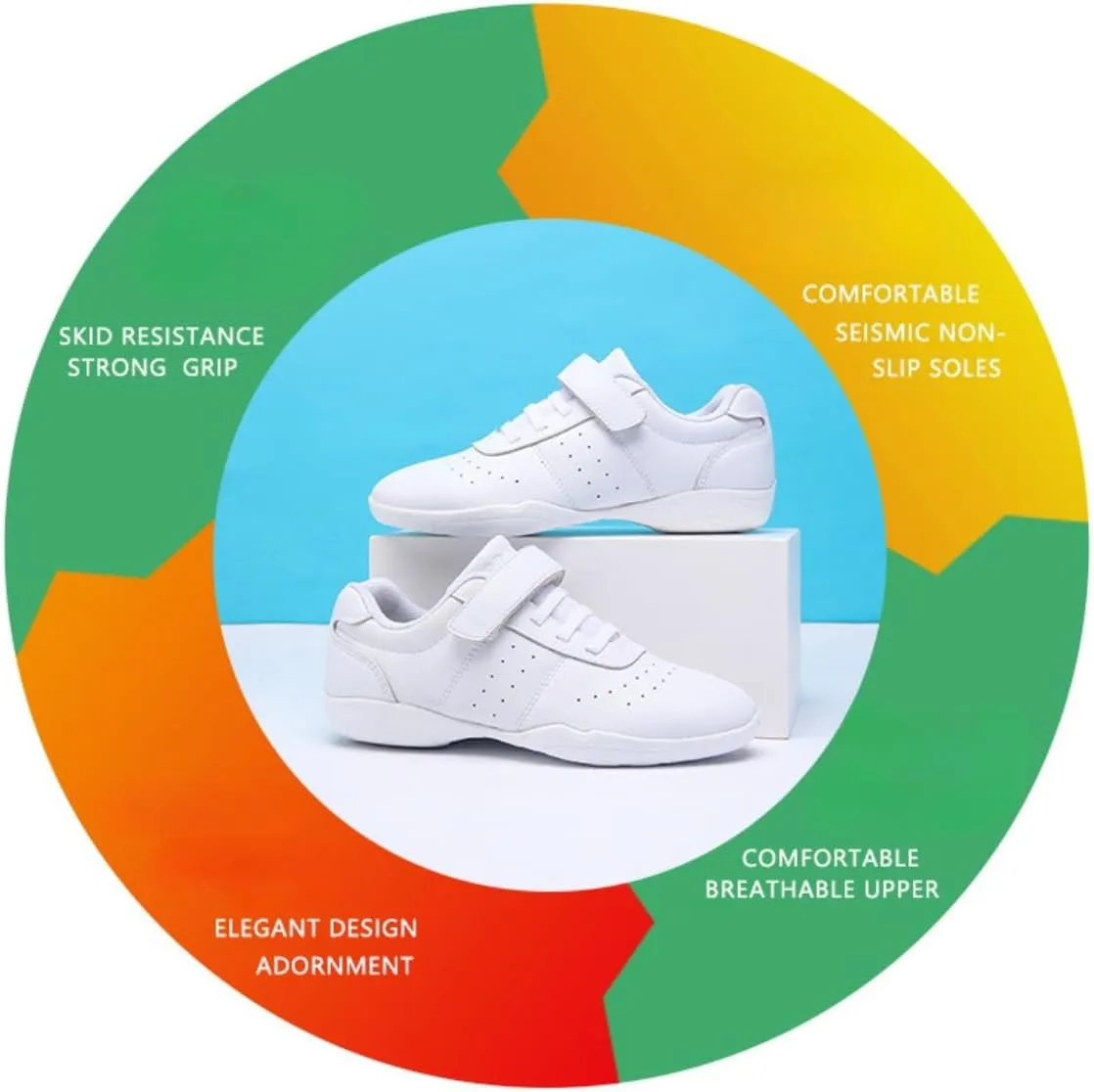 Girl & Youth White Soft Aerobics Shoes Cheerleading Sport Dance Shoes Training Cheer Shoes