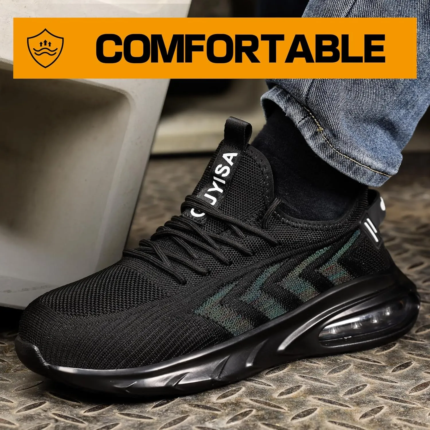 GLANOUDUN Steel Toe Shoes for Men Black Work Shoes Lightweight Safety Shoe for Men Indestructible Steel Toe Sneakers Industrial Construction Shoe Men's Work & Safety Footwear