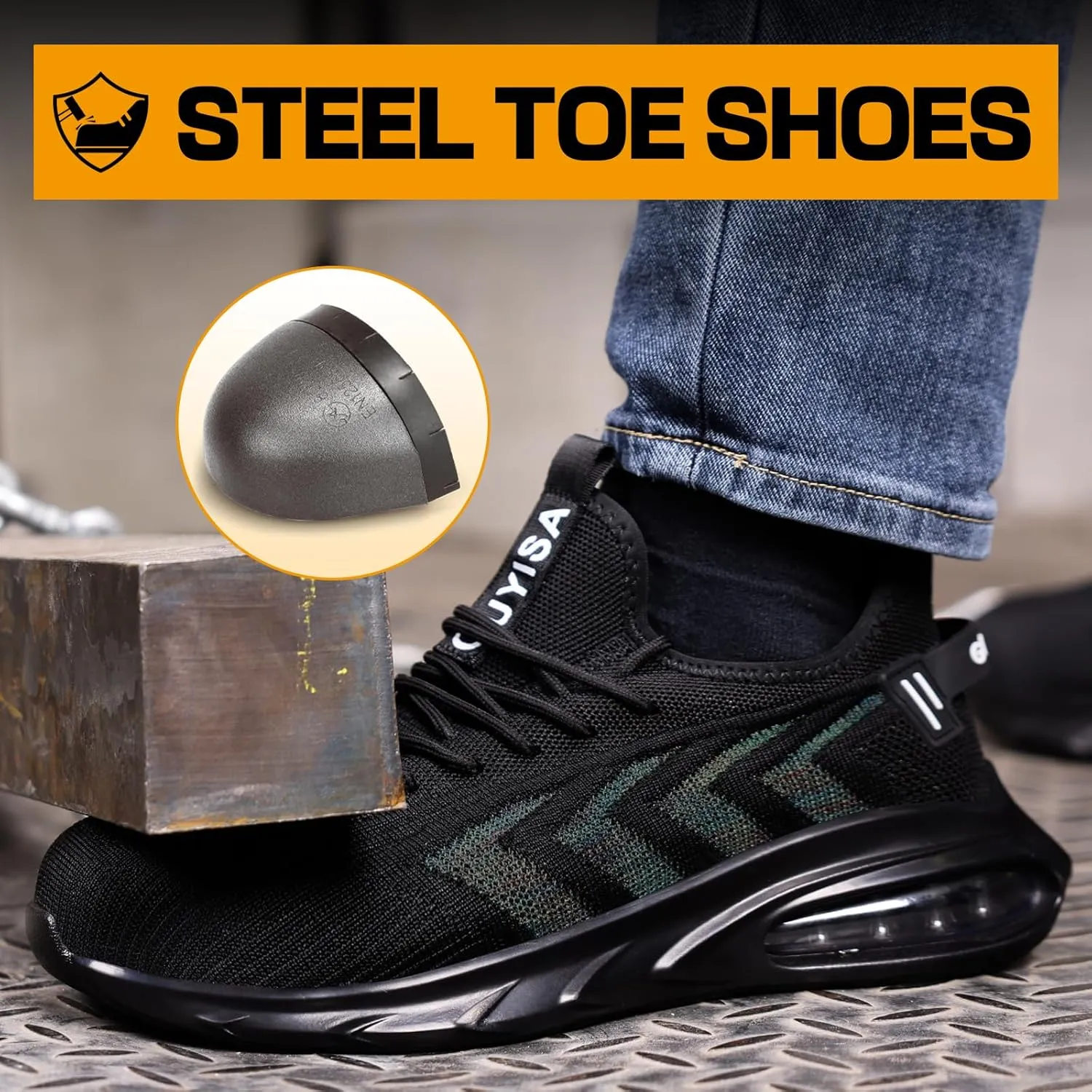 GLANOUDUN Steel Toe Shoes for Men Black Work Shoes Lightweight Safety Shoe for Men Indestructible Steel Toe Sneakers Industrial Construction Shoe Men's Work & Safety Footwear