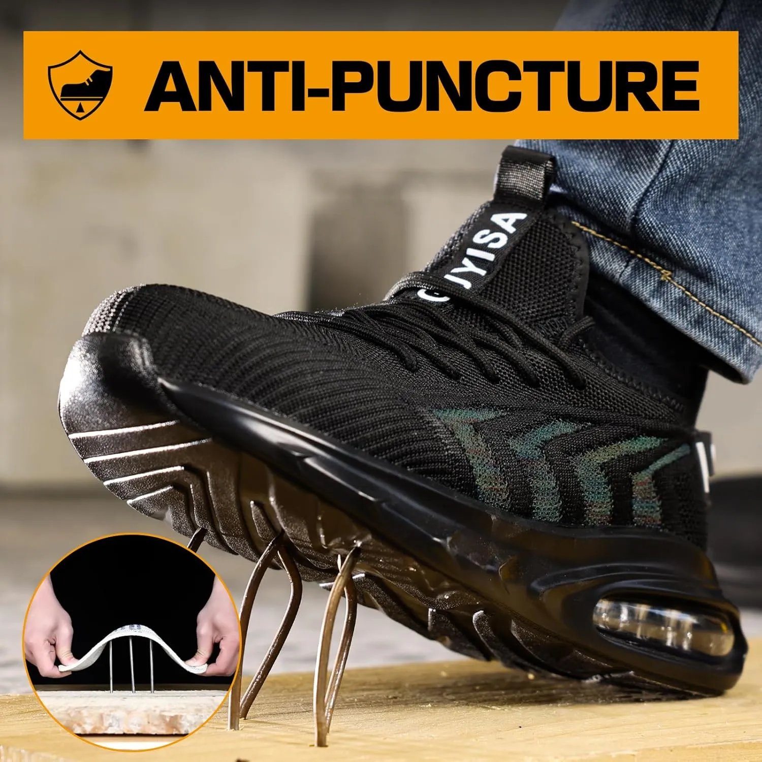 GLANOUDUN Steel Toe Shoes for Men Black Work Shoes Lightweight Safety Shoe for Men Indestructible Steel Toe Sneakers Industrial Construction Shoe Men's Work & Safety Footwear