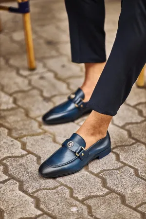 Gled Navy Blue Buckled Loafers