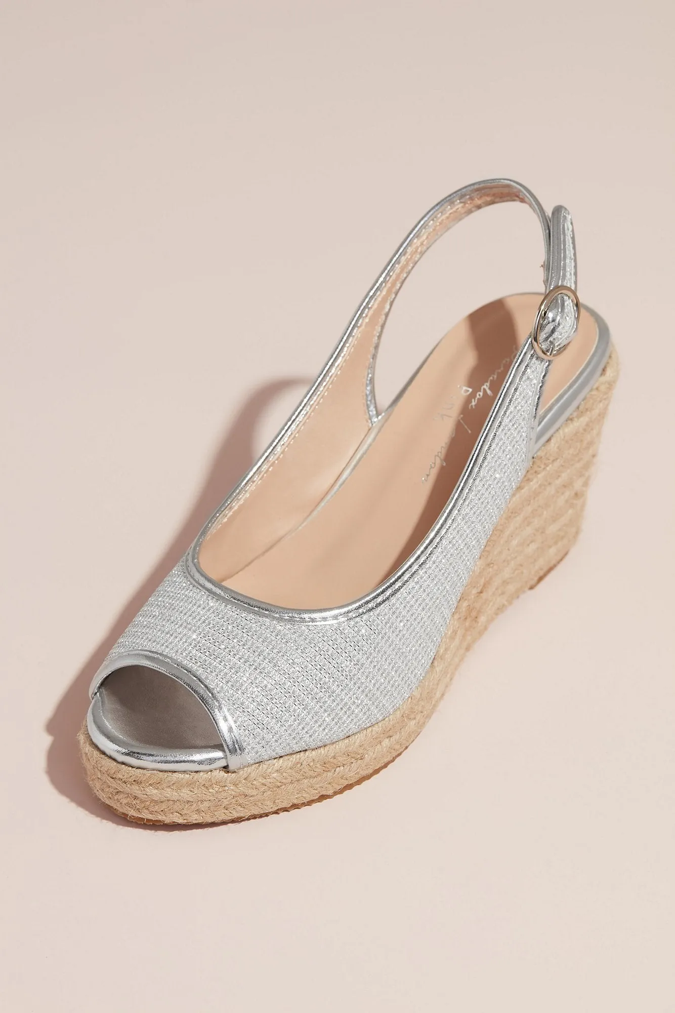 Glitter Peep-Toe Jute Espadrille Wedges