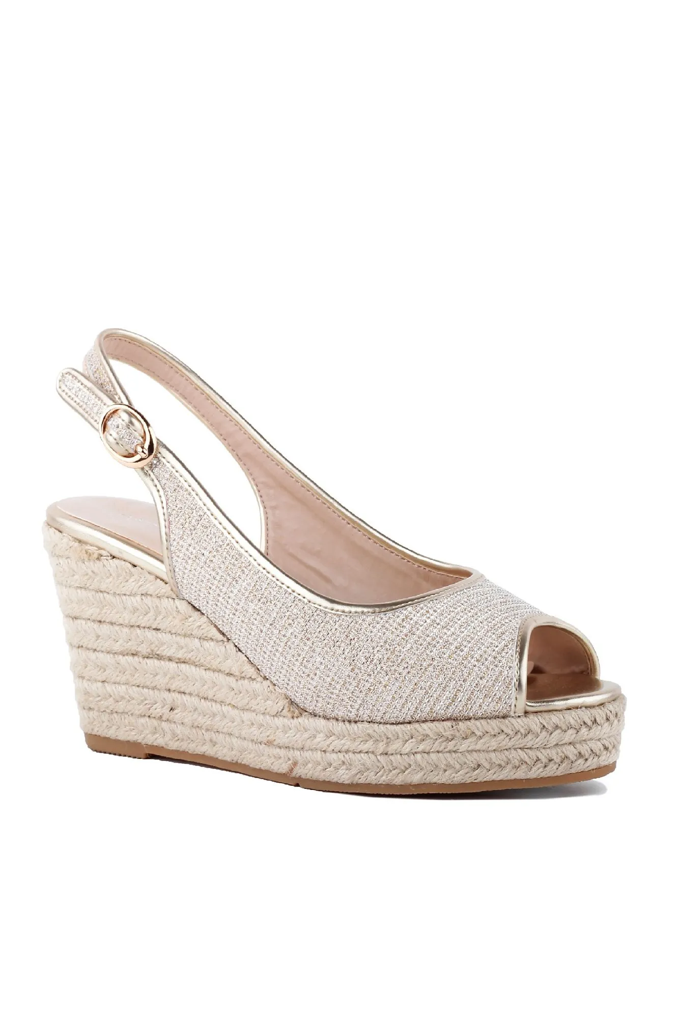 Glitter Peep-Toe Jute Espadrille Wedges