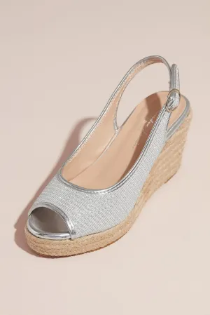 Glitter Peep-Toe Jute Espadrille Wedges