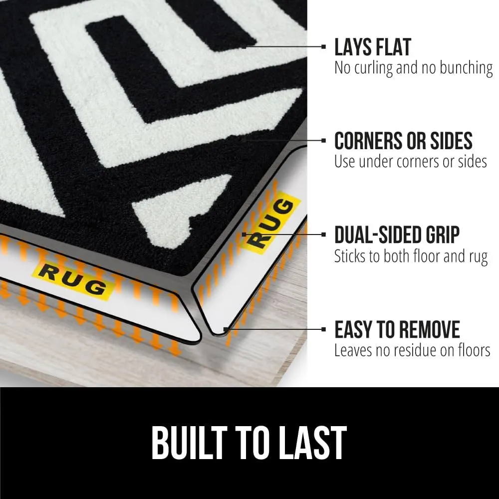 GORILLA GRIP Patent Pending 12 Pack Rug Gripper Pads, Keep Area Rugs Corners from Curling and Bunching, Reusable Dual-Sided Flexible Sticky Pad, Grips Floor, Holds Carpet in Place on Hardwood Floors