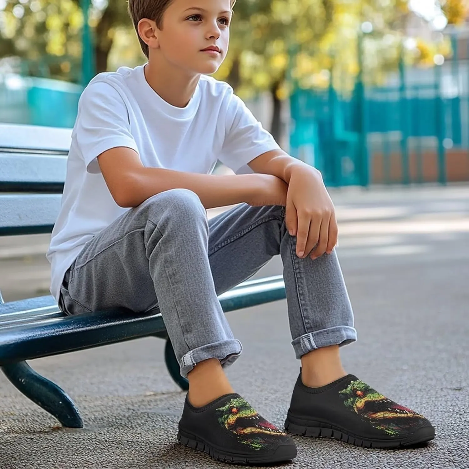 GOSTONG Boys Slip On Loafers Kids Low Top Non Slip Casual Fashion Shoe Outdoor Soft Sports Walking Hiking Shoes Black Sole Size 11-15