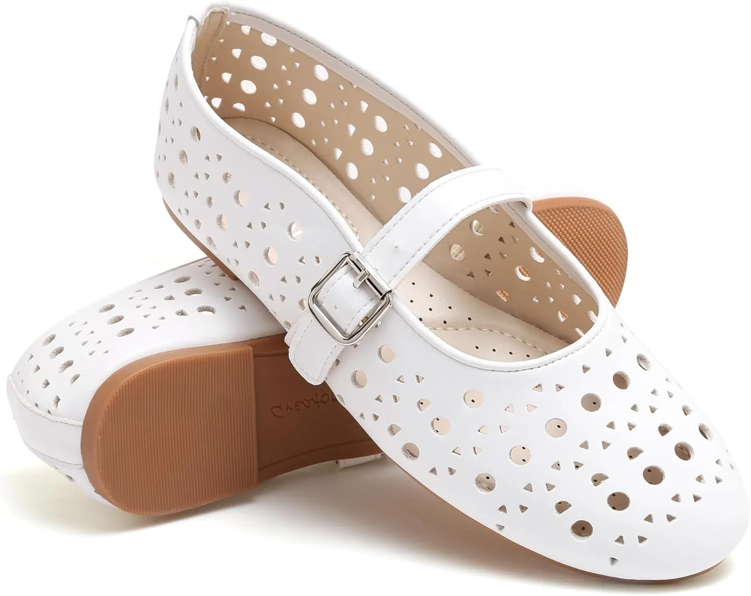 Greatonu Women's Flats Cut Out Round Toe Slip On Floral Ballet Flat Comfortable Lace Flats Dressy