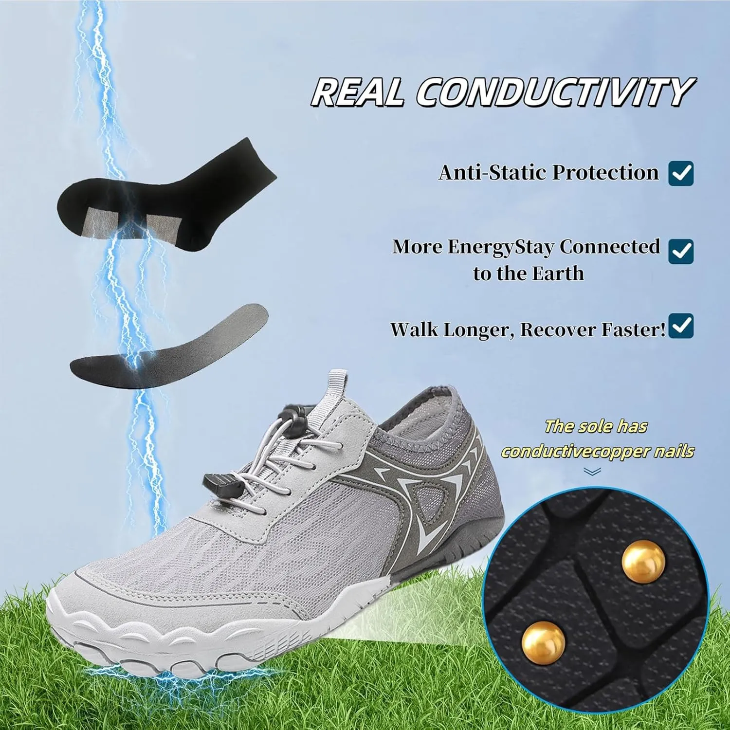 Grounding Shoes with Copper, Grounded Footwear Barefoot, Hike Shoes Barefoot Womens Soft Comfortable