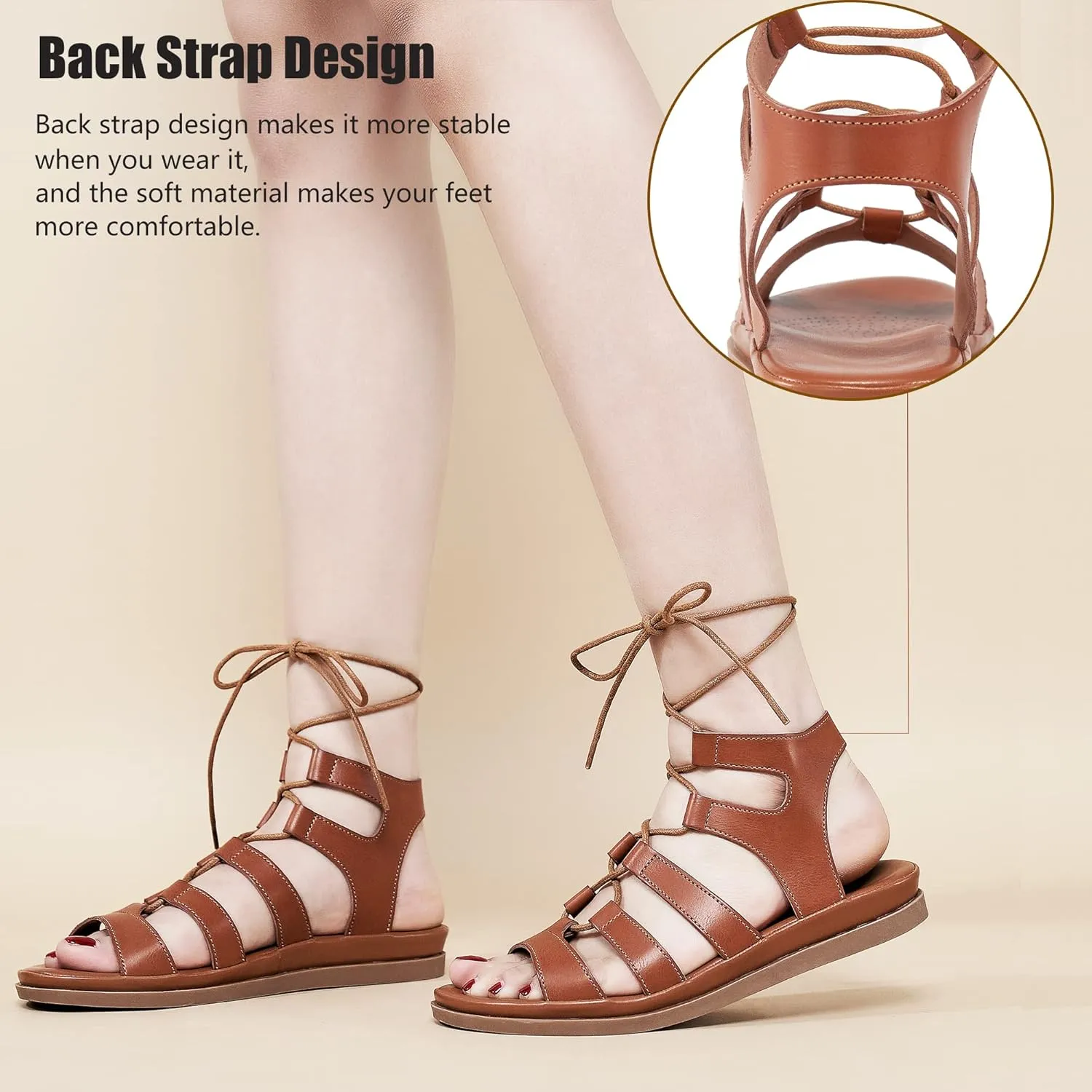 HARENCE Sandals for Women Summer Flats: Comfortable Cross Strap Gladiator Flat Shoes Casual Dressy Non Slip Beach Sandals