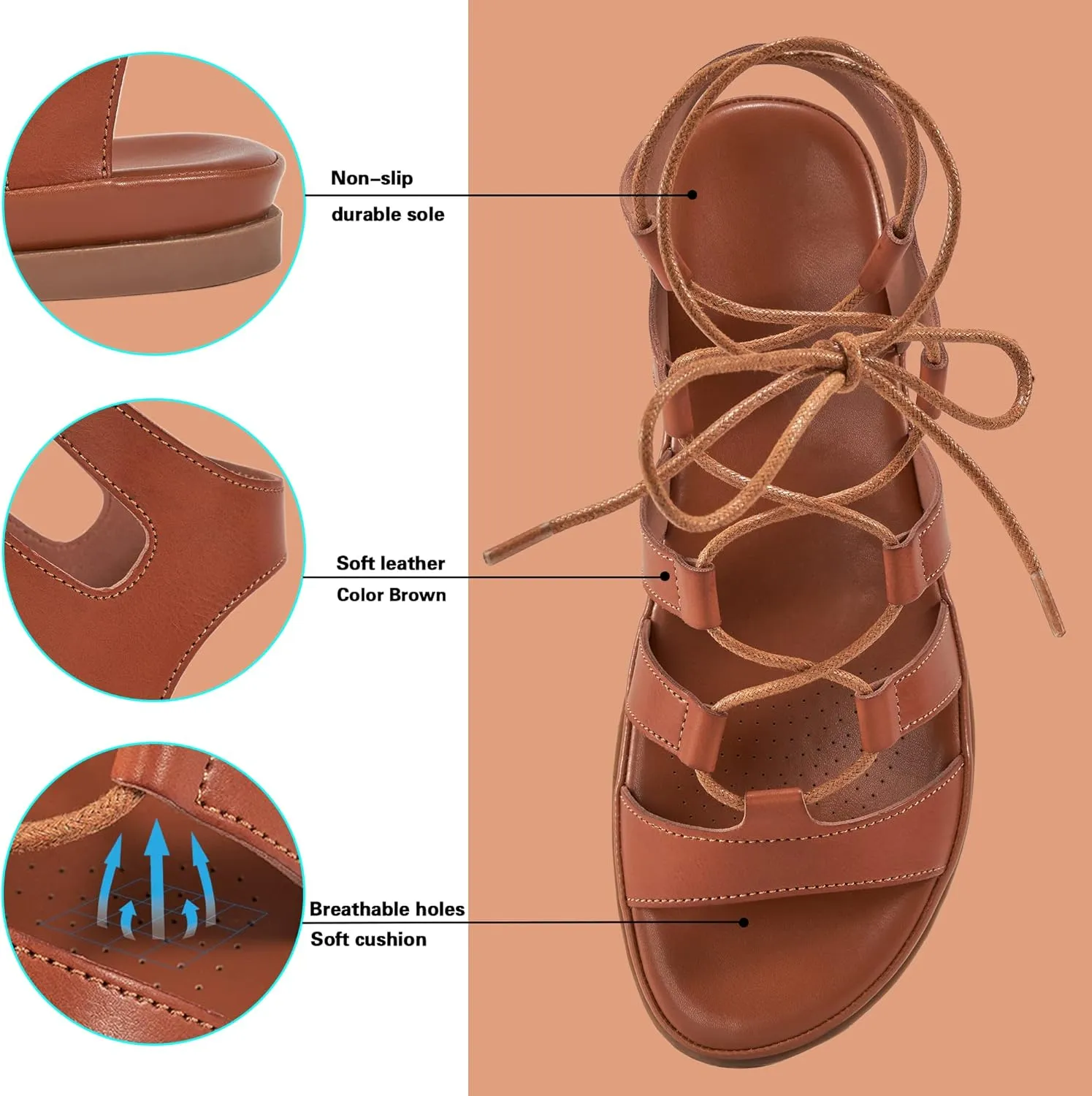 HARENCE Sandals for Women Summer Flats: Comfortable Cross Strap Gladiator Flat Shoes Casual Dressy Non Slip Beach Sandals